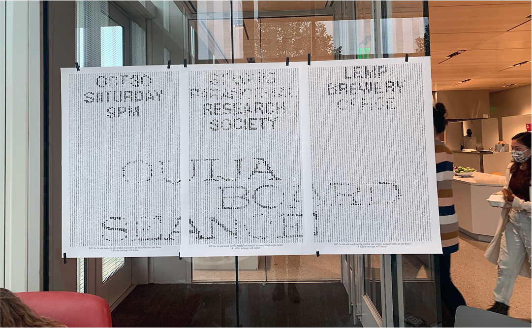 Near fully filled out, now legible posters lined up on Washington University campus